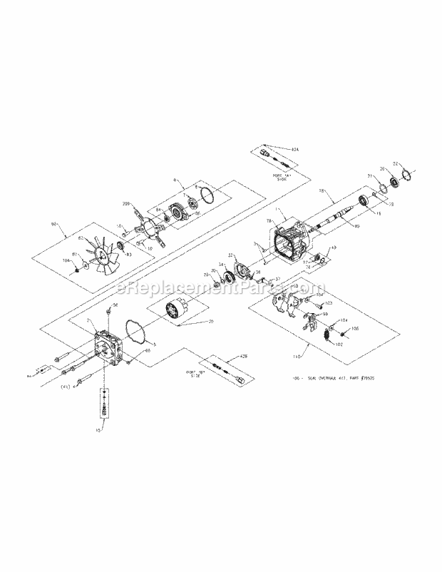 Hydraulic Pump Lh Diagram and Parts List for M60-KH 53AH8CT6050-30HP-OHV Cub Cadet Lawn Tractor